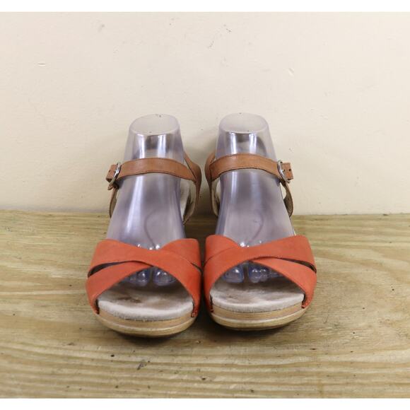 Dansko Womens Sandals 10 Larisa Color Block Brown Orange Wedge Shoes - Picture 2 of 14